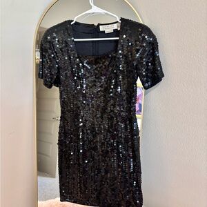Black Sequin Short Sleeve Dress- Niteline by Della Roufogali